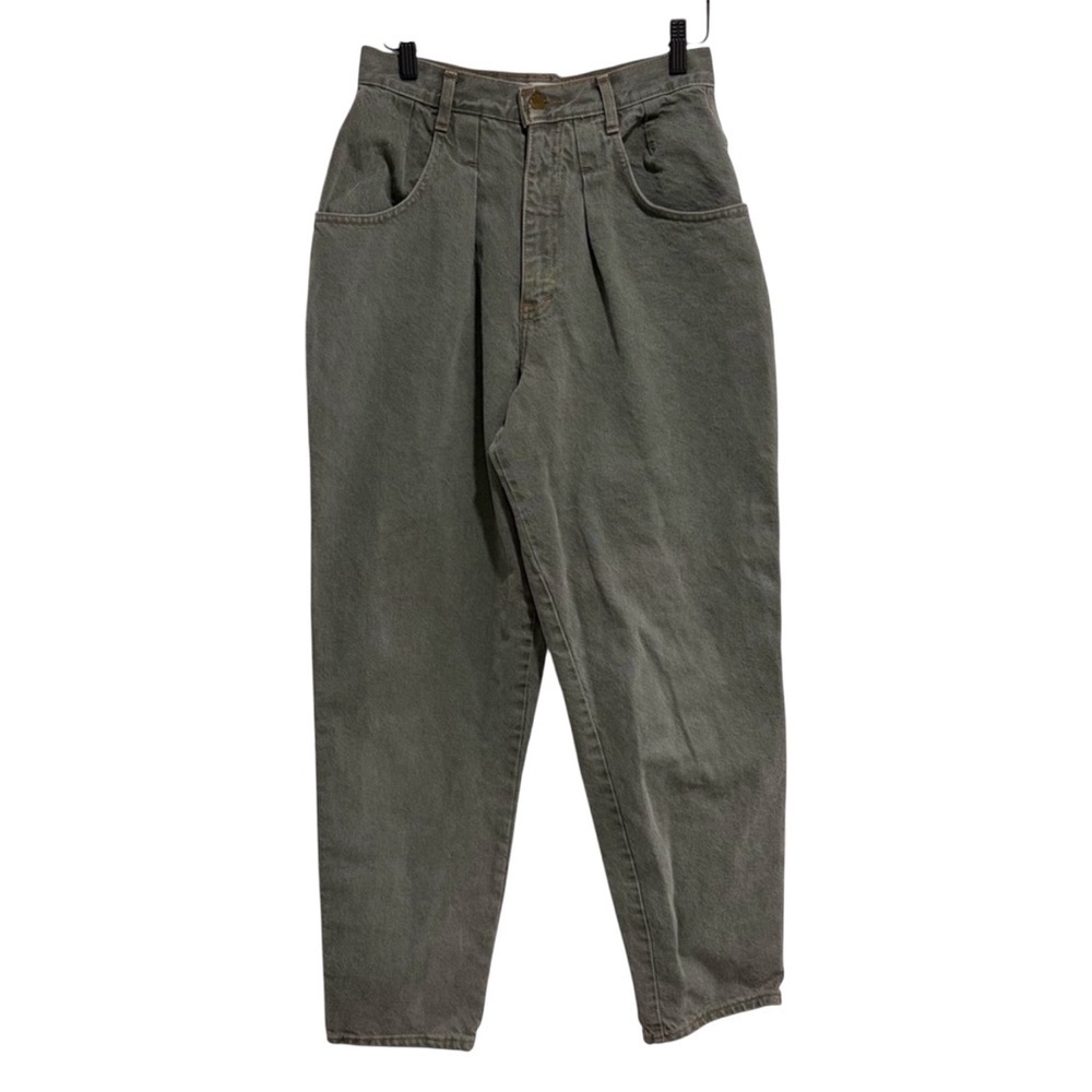 Jessie Jeanswear Vintage Green/Grey High-Waisted Pleated Tapered Jeans 12